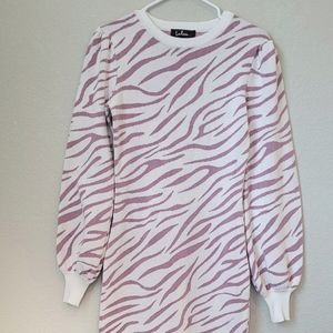 Lulus White and Lavender Zebra Midi Sweater Dress